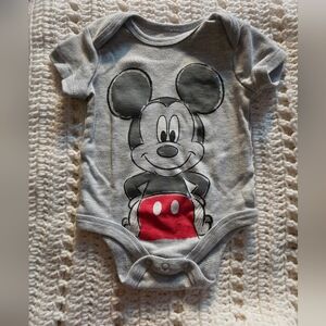 Disney Mickey Mouse Gray and Red Baby Onesie